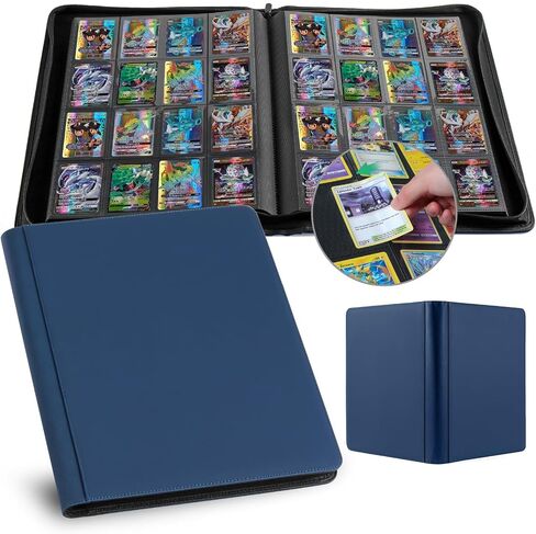 GEAoffice Premium 1000+ Card Binder Large, 16 Side-loading Pockets Zip Binder, Ringless Trading Card Album Folder for Board, Sports, ATC or Collectible Game Card, Gift (Blue) in Saudi Arabia
