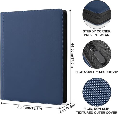 GEAoffice Premium 1000+ Card Binder Large, 16 Side-loading Pockets Zip Binder, Ringless Trading Card Album Folder for Board, Sports, ATC or Collectible Game Card, Gift (Blue) in Saudi Arabia