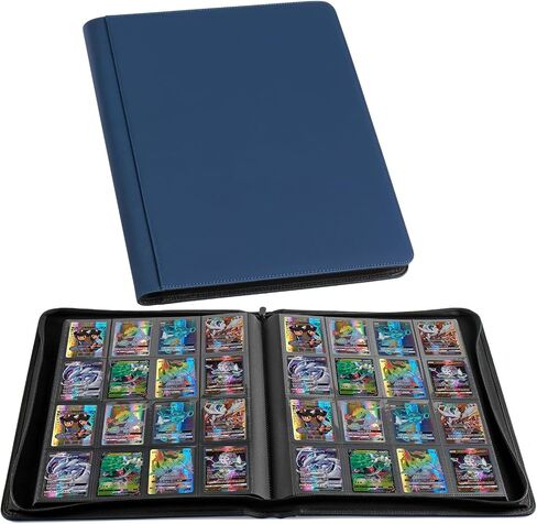 GEAoffice Premium 1000+ Card Binder Large, 16 Side-loading Pockets Zip Binder, Ringless Trading Card Album Folder for Board, Sports, ATC or Collectible Game Card, Gift (Blue) in Saudi Arabia