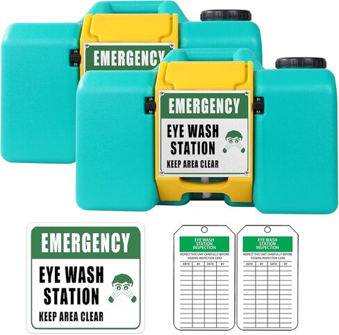 Ezcasch 2 عبوة من محطة غسيل العين المحمولة سعة 8 جالون معتمدة من إدارة السلامة والصحة المهنية (OSHA) مع علامة محطة واحدة وعلامتي فحص، تدفق الجاذبية المثبت على الحائط في الداخل والخارج، in Kuwait