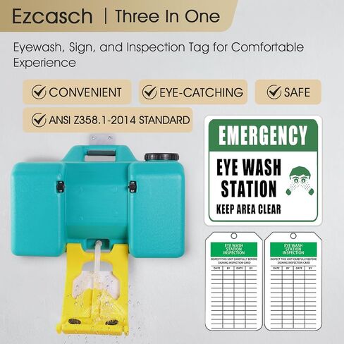Ezcasch 2 عبوة من محطة غسيل العين المحمولة سعة 8 جالون معتمدة من إدارة السلامة والصحة المهنية (OSHA) مع علامة محطة واحدة وعلامتي فحص، تدفق الجاذبية المثبت على الحائط في الداخل والخارج، in Kuwait