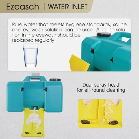 Ezcasch 2 عبوة من محطة غسيل العين المحمولة سعة 8 جالون معتمدة من إدارة السلامة والصحة المهنية (OSHA) مع علامة محطة واحدة وعلامتي فحص، تدفق الجاذبية المثبت على الحائط في الداخل والخارج، in Kuwait
