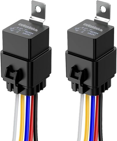 مجموعة أدوات تسخير تبديل التتابع المقاومة للماء من Cotonlake 5Pin 12V 40/30 Amp - 12V DC 5-Pin SPDT مرحلات السيارات 14 AWG أسلاك ساخنة (قطعتان) in Kuwait