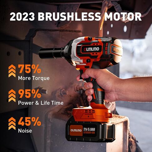 olmlmo 1/2 inch Impact Wrench Cordless, Max Torque 800Ft-lbs 20V Brushless Motor 2000 RPM, with 5 Sockets, 3 Extension Bars, 2 x 5000 Mah Battery and 1 Fast Charger in Saudi Arabia