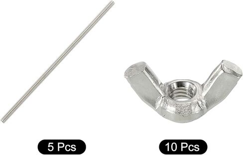 MECCANIXITY قضيب ملولب بالكامل 5 قطعة M4x110mm 304 خيوط من الفولاذ المقاوم للصدأ لليد اليمنى مع صواميل جناح M4 10 قطعة in Kuwait