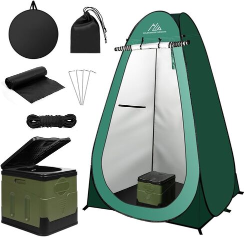 Wilderness Pursuits Privacy Tent with Flooring and Sturdy Portable Toilet for Camping,Pop up Tent with Portable Camping Toilet, Porta Potty for Adults and Kids, Great Travel Toilet for Festivals in Saudi Arabia