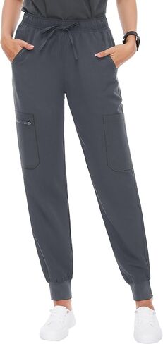 fitglam Women's Medical Scrub Pants Healthcare Cargo Joggers for Women Elastic Waistband with Drawstring Slim Fit 6 Pockets in Saudi Arabia