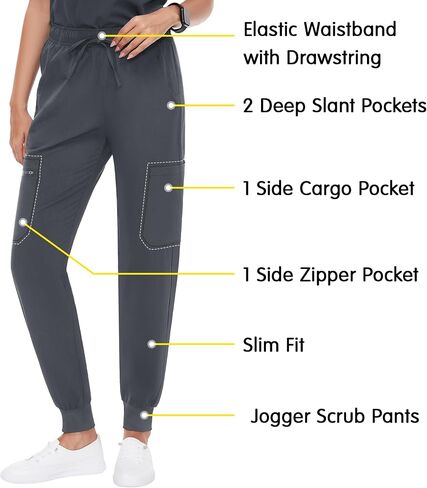 fitglam Women's Medical Scrub Pants Healthcare Cargo Joggers for Women Elastic Waistband with Drawstring Slim Fit 6 Pockets in Saudi Arabia