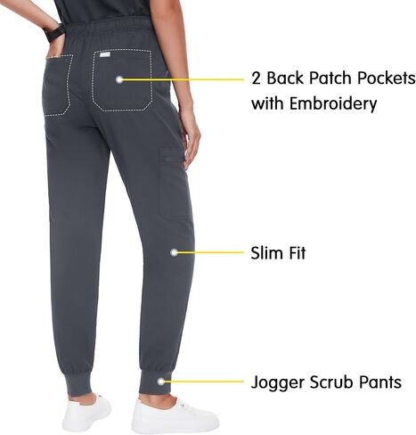 fitglam Women's Medical Scrub Pants Healthcare Cargo Joggers for Women Elastic Waistband with Drawstring Slim Fit 6 Pockets in Saudi Arabia