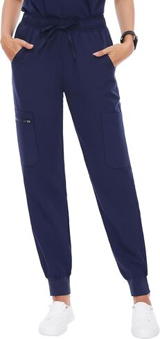 fitglam Women's Medical Scrub Pants Healthcare Cargo Joggers for Women Elastic Waistband with Drawstring Slim Fit 6 Pockets in Saudi Arabia