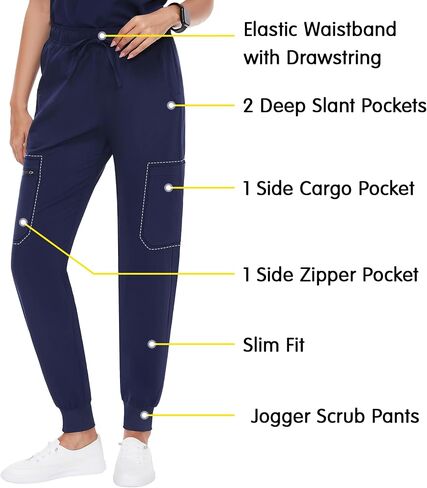 fitglam Women's Medical Scrub Pants Healthcare Cargo Joggers for Women Elastic Waistband with Drawstring Slim Fit 6 Pockets in Saudi Arabia