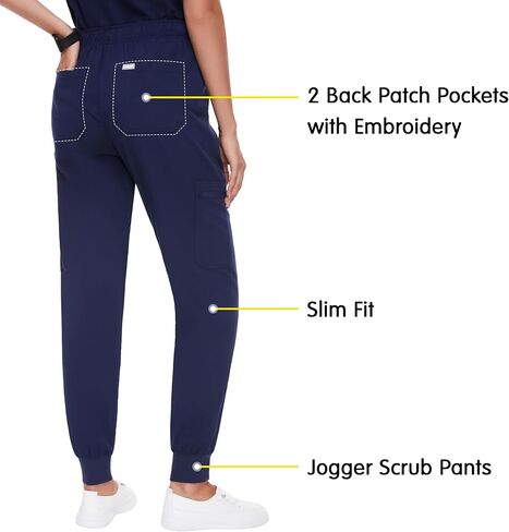 fitglam Women's Medical Scrub Pants Healthcare Cargo Joggers for Women Elastic Waistband with Drawstring Slim Fit 6 Pockets in Saudi Arabia