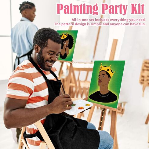 VOCHIC 2PCS Paint and Sip Kit with Easels Aprons, Pre Drawn Canvas Painting for Adults Afro Girl Boy Couple Painting Kit Date Night Game, Acrylic Colors Brushes Pallets Valentine's Day(8x10) in Saudi Arabia