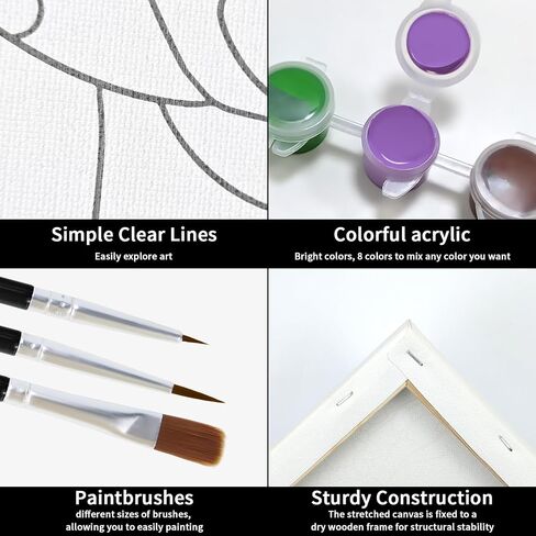VOCHIC 2PCS Paint and Sip Kit with Easels Aprons, Pre Drawn Canvas Painting for Adults Afro Girl Boy Couple Painting Kit Date Night Game, Acrylic Colors Brushes Pallets Valentine's Day(8x10) in Saudi Arabia