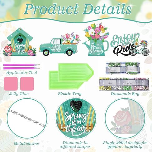 4 PCS Hello Spring Diamond Art Kits Spring Diamond Art Hanging Sign Easter Hanging Truck Shower Head DIY Diamond Art Kits Spring Ornaments Hanging Sign for Adults Beginners DIY Home (Spring) in Saudi Arabia
