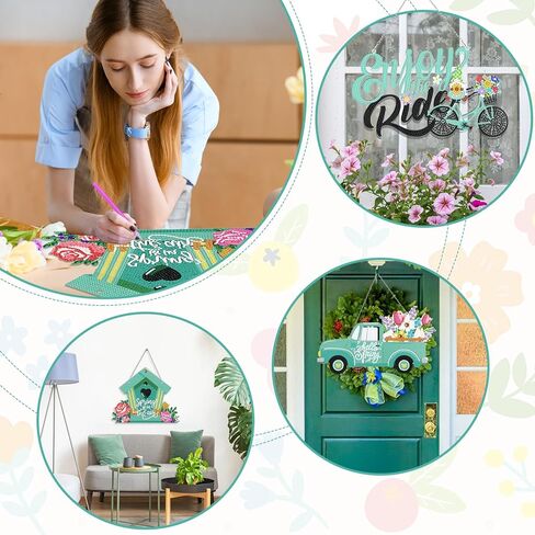 4 PCS Hello Spring Diamond Art Kits Spring Diamond Art Hanging Sign Easter Hanging Truck Shower Head DIY Diamond Art Kits Spring Ornaments Hanging Sign for Adults Beginners DIY Home (Spring) in Saudi Arabia