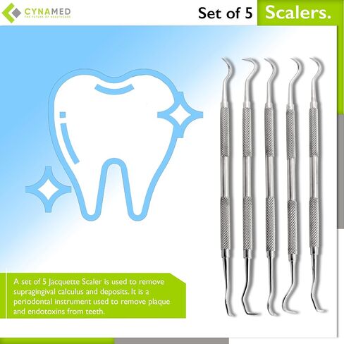 Sert of 5 Cynamed Jacquette Dental Sickle Scalers Curettes- Double Ended Explorer Periodental Premium Instruments in Saudi Arabia