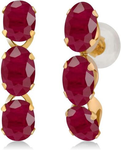 أقراط دائرية من الذهب الأصفر عيار 14 قيراط من Gem Stone King للنساء (3.60 قيراط، أحجار كريمة، بيضاوية 6X4) in Saudi Arabia