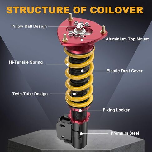 KUIPERAUTO Lowering Coilovers Struts Compatible for 2002-2007 Subaru Impreza WRX GDB GDA, 2004 STI Front+Rear Shocks Adjustable Height Suspension Coil Spring Strut (Set of 4) in Saudi Arabia