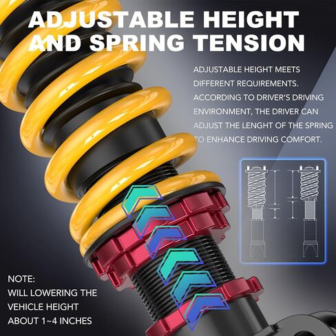 KUIPERAUTO Lowering Coilovers Struts Compatible for 2002-2007 Subaru Impreza WRX GDB GDA, 2004 STI Front+Rear Shocks Adjustable Height Suspension Coil Spring Strut (Set of 4) in Saudi Arabia