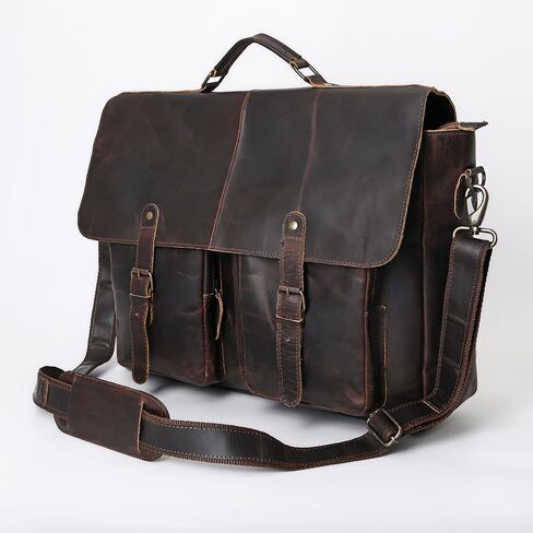 Merbaa Brown Hunter Leather Laptop Messenger حقيبة كبيرة هدايا عيد الحب in Kuwait