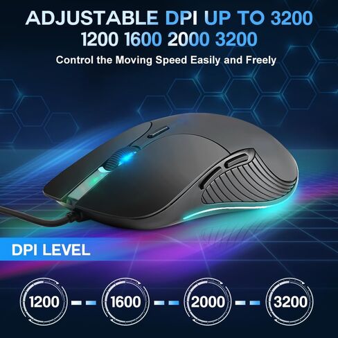 Neavessi Wired Gaming Mouse, PC Gaming Mice USB Computer Mouse with LED Backlits, High - Precision Adjustable 3200 DPI, 6 Programmable Buttons, Ergonomic Gamer Mouse for Windows PC Mac Laptop in Saudi Arabia