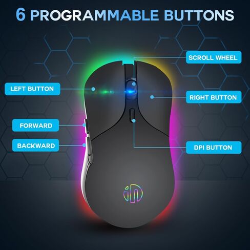 Neavessi Wired Gaming Mouse, PC Gaming Mice USB Computer Mouse with LED Backlits, High - Precision Adjustable 3200 DPI, 6 Programmable Buttons, Ergonomic Gamer Mouse for Windows PC Mac Laptop in Saudi Arabia