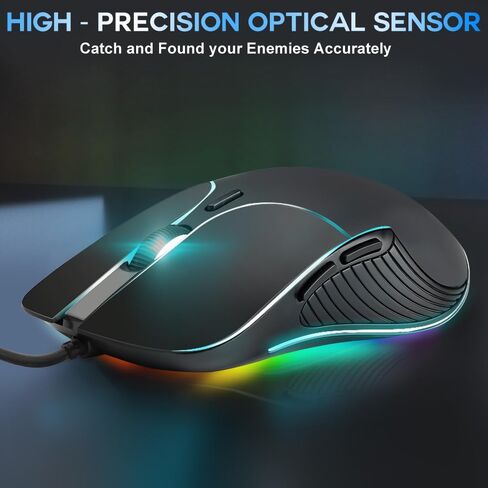 Neavessi Wired Gaming Mouse, PC Gaming Mice USB Computer Mouse with LED Backlits, High - Precision Adjustable 3200 DPI, 6 Programmable Buttons, Ergonomic Gamer Mouse for Windows PC Mac Laptop in Saudi Arabia