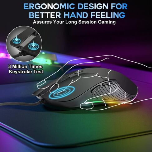 Neavessi Wired Gaming Mouse, PC Gaming Mice USB Computer Mouse with LED Backlits, High - Precision Adjustable 3200 DPI, 6 Programmable Buttons, Ergonomic Gamer Mouse for Windows PC Mac Laptop in Saudi Arabia