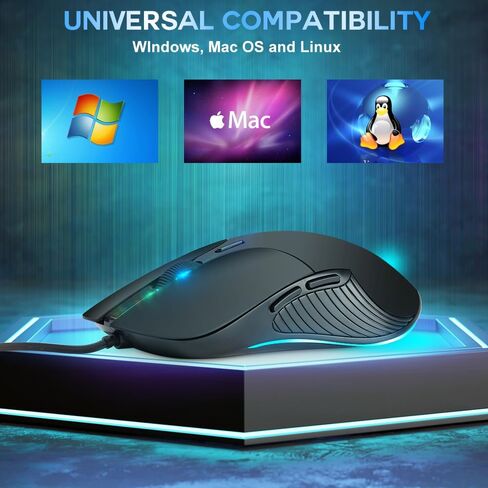 Neavessi Wired Gaming Mouse, PC Gaming Mice USB Computer Mouse with LED Backlits, High - Precision Adjustable 3200 DPI, 6 Programmable Buttons, Ergonomic Gamer Mouse for Windows PC Mac Laptop in Saudi Arabia