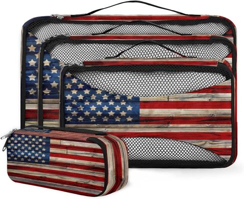 العلم الأمريكي القديم المطلي 4 مجموعة مكعبات التعبئة أكياس منظم لخزانة الملابس أو حقيبة تخزين الملابس حقيبة للمنزل أو السفر in Kuwait