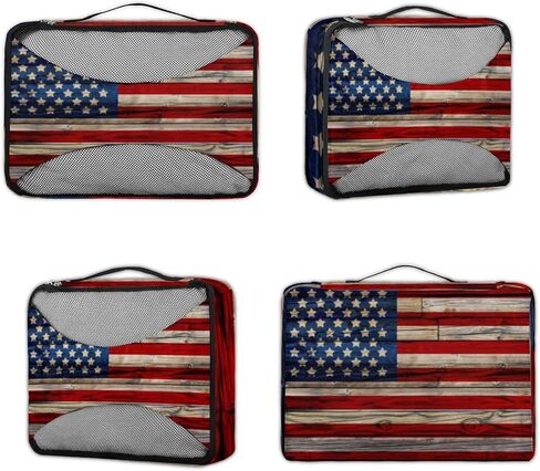 العلم الأمريكي القديم المطلي 4 مجموعة مكعبات التعبئة أكياس منظم لخزانة الملابس أو حقيبة تخزين الملابس حقيبة للمنزل أو السفر in Kuwait