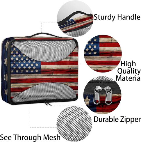 العلم الأمريكي القديم المطلي 4 مجموعة مكعبات التعبئة أكياس منظم لخزانة الملابس أو حقيبة تخزين الملابس حقيبة للمنزل أو السفر in Kuwait