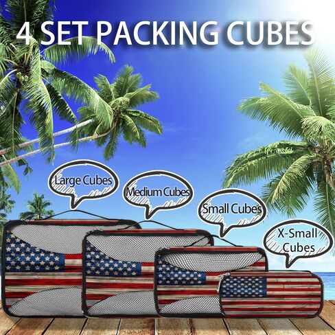 العلم الأمريكي القديم المطلي 4 مجموعة مكعبات التعبئة أكياس منظم لخزانة الملابس أو حقيبة تخزين الملابس حقيبة للمنزل أو السفر in Kuwait