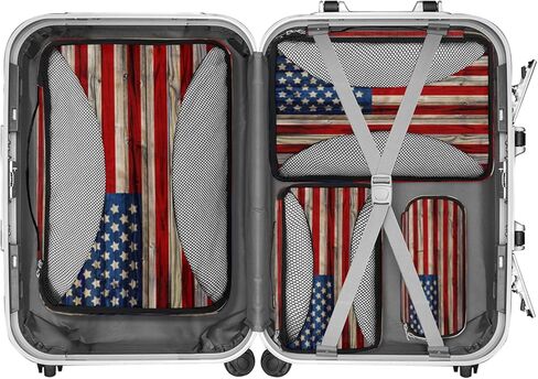 العلم الأمريكي القديم المطلي 4 مجموعة مكعبات التعبئة أكياس منظم لخزانة الملابس أو حقيبة تخزين الملابس حقيبة للمنزل أو السفر in Kuwait