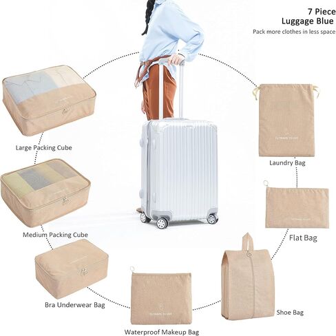 FOREMS 7 Set Packing Cubes Travel Luggage Organizers With Laundry Bag,Shoe Bag And Toitetrybag,Lightweight Luggage For Carry On Suitcase in Saudi Arabia