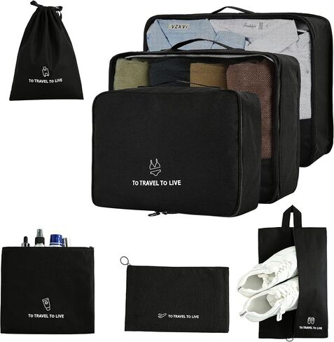 FOREMS 7 Set Packing Cubes Travel Luggage Organizers With Laundry Bag,Shoe Bag And Toitetrybag,Lightweight Luggage For Carry On Suitcase in Saudi Arabia