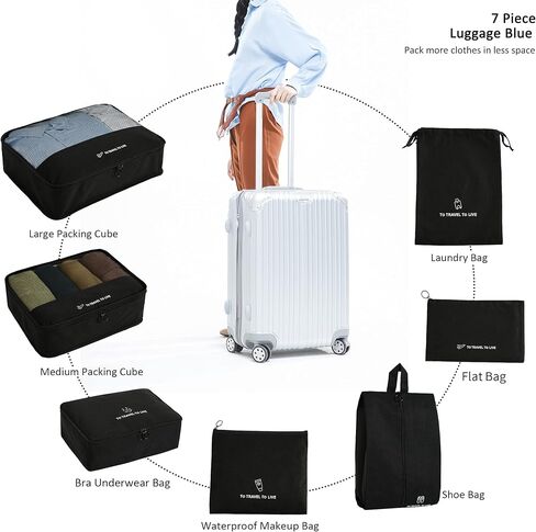 FOREMS 7 Set Packing Cubes Travel Luggage Organizers With Laundry Bag,Shoe Bag And Toitetrybag,Lightweight Luggage For Carry On Suitcase in Saudi Arabia