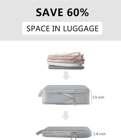 Travel Compression Packing Cubes for Carry on Suitcases, Lightweight 7 Set Travel Bags Organizer for luggage with Shoe Bag, Laundry Bag, Clear Toiletry bag for women men Grey in Saudi Arabia