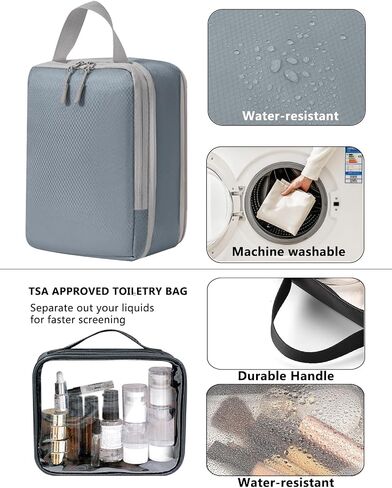 Travel Compression Packing Cubes for Carry on Suitcases, Lightweight 7 Set Travel Bags Organizer for luggage with Shoe Bag, Laundry Bag, Clear Toiletry bag for women men Grey in Saudi Arabia