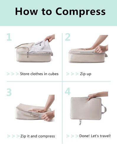 Travel Compression Packing Cubes for Carry on Suitcases, Lightweight 7 Set Travel Bags Organizer for luggage with Shoe Bag, Laundry Bag, Clear Toiletry bag for women men Grey in Saudi Arabia