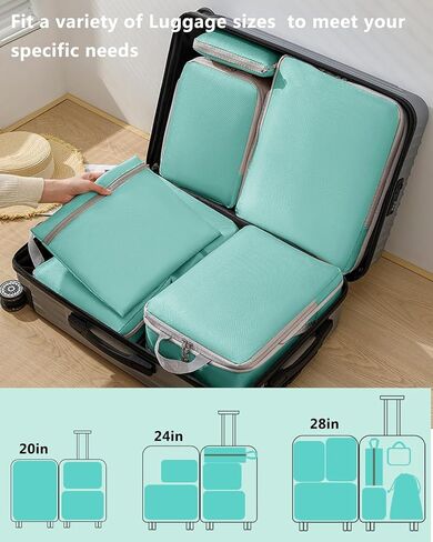 Travel Compression Packing Cubes for Carry on Suitcases, Lightweight 7 Set Travel Bags Organizer for luggage with Shoe Bag, Laundry Bag, Clear Toiletry bag for women men Grey in Saudi Arabia