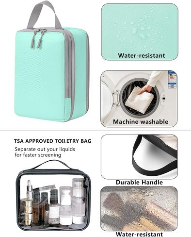 Travel Compression Packing Cubes for Carry on Suitcases, Lightweight 7 Set Travel Bags Organizer for luggage with Shoe Bag, Laundry Bag, Clear Toiletry bag for women men Grey in Saudi Arabia