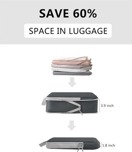 Travel Compression Packing Cubes for Carry on Suitcases, Lightweight 7 Set Travel Bags Organizer for luggage with Shoe Bag, Laundry Bag, Clear Toiletry bag for women men Grey in Saudi Arabia