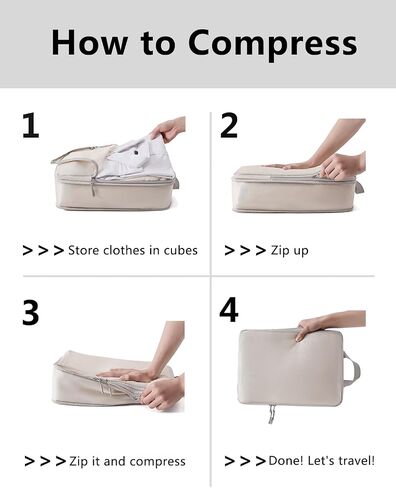 Travel Compression Packing Cubes for Carry on Suitcases, Lightweight 7 Set Travel Bags Organizer for luggage with Shoe Bag, Laundry Bag, Clear Toiletry bag for women men Grey in Saudi Arabia