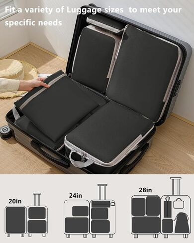 Travel Compression Packing Cubes for Carry on Suitcases, Lightweight 7 Set Travel Bags Organizer for luggage with Shoe Bag, Laundry Bag, Clear Toiletry bag for women men Grey in Saudi Arabia