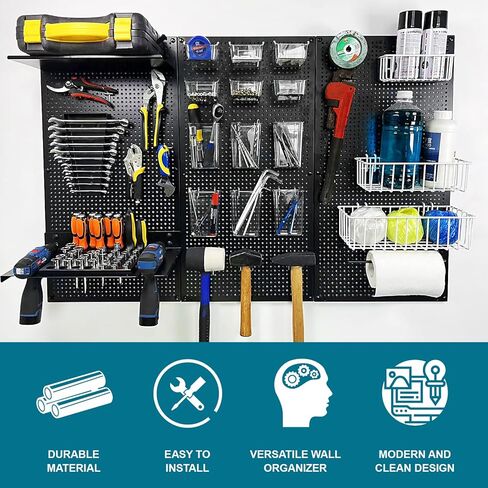 Daanxw Pegboard Rack Garage Storage,Steel Pegboard Heavy Duty- 3 Pack 16-Inch X 24-Inch Metal Peg Board Tool Organization Panels (Black) in Kuwait