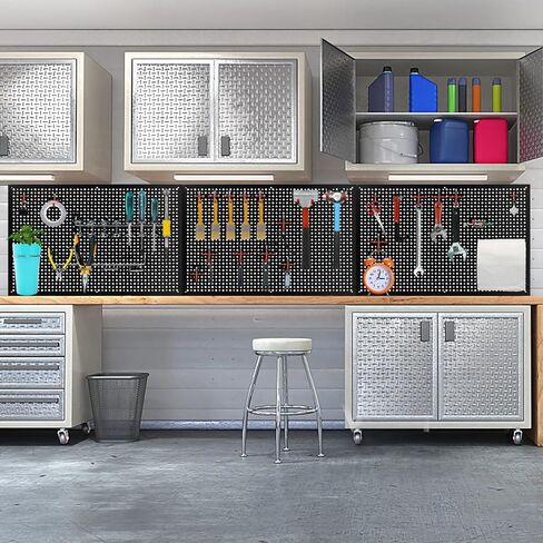 Daanxw Pegboard Rack Garage Storage,Steel Pegboard Heavy Duty- 3 Pack 16-Inch X 24-Inch Metal Peg Board Tool Organization Panels (Black) in Kuwait