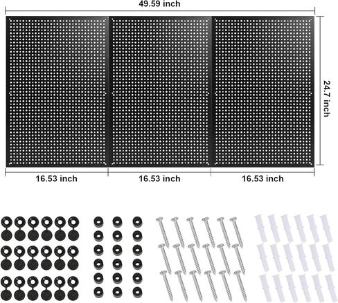 Daanxw Pegboard Rack Garage Storage، فولاذ Pegboard شديد التحمل - 3 عبوات 16 بوصة × 24 بوصة لوحات تنظيم أدوات لوحة معدنية (أسود) in Kuwait