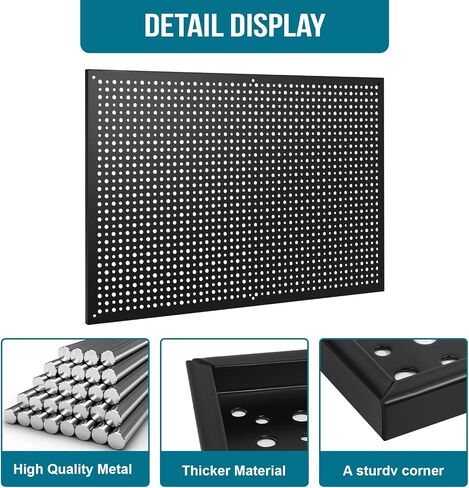 Daanxw Pegboard Rack Garage Storage، فولاذ Pegboard شديد التحمل - 3 عبوات 16 بوصة × 24 بوصة لوحات تنظيم أدوات لوحة معدنية (أسود) in Kuwait
